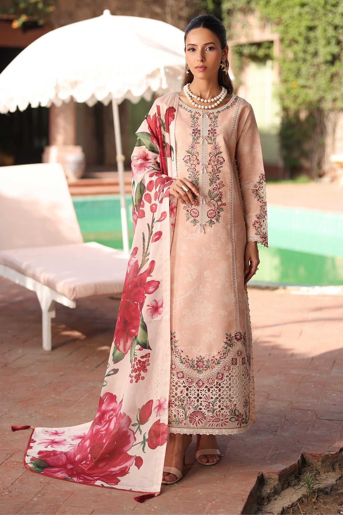 Alizeh | Embroidered Printed Festive Edit 25 | AF-EPL-7036-CLOVER M Pale Peach Lawn
