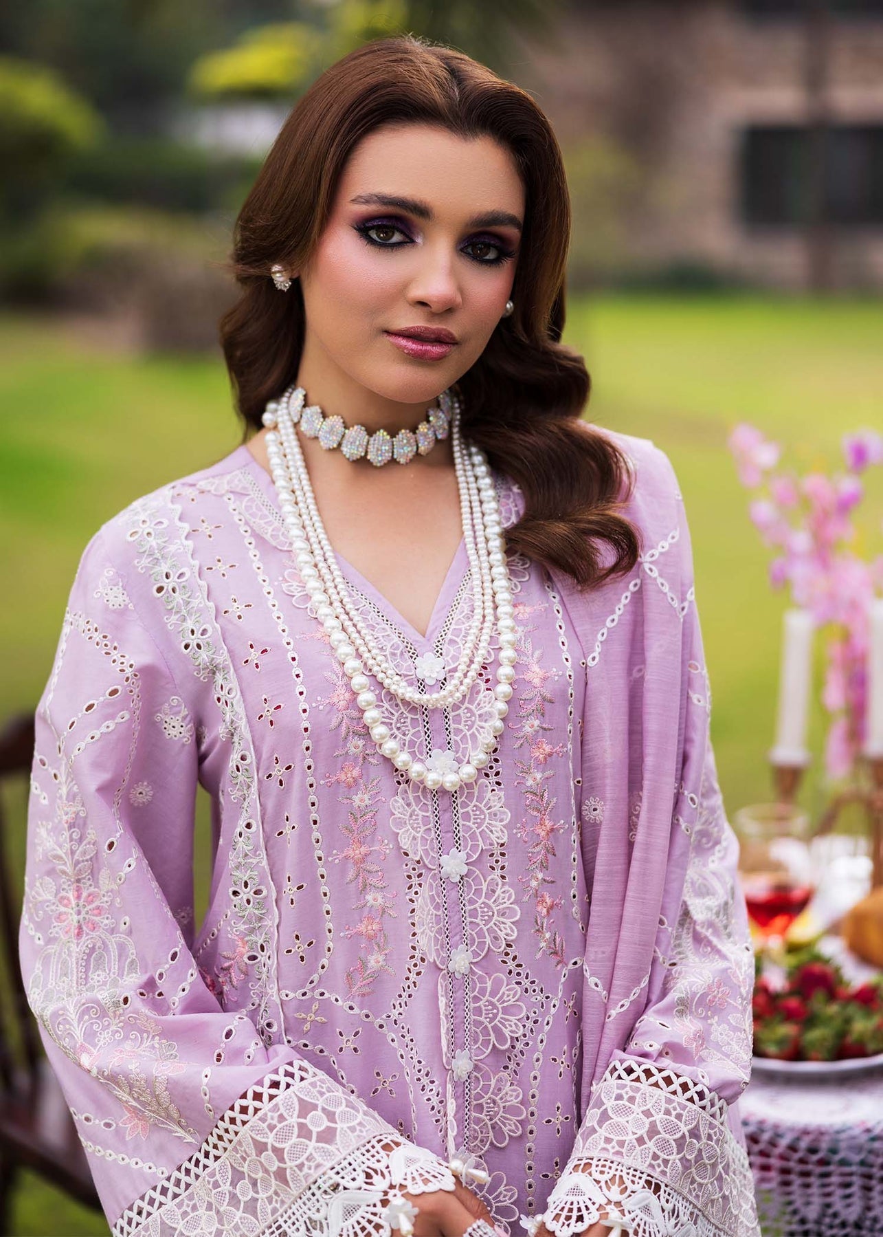 Paras by Pasha | Bloom and Beyond | Orchid Bloom Custom Size Lilac Chikankari