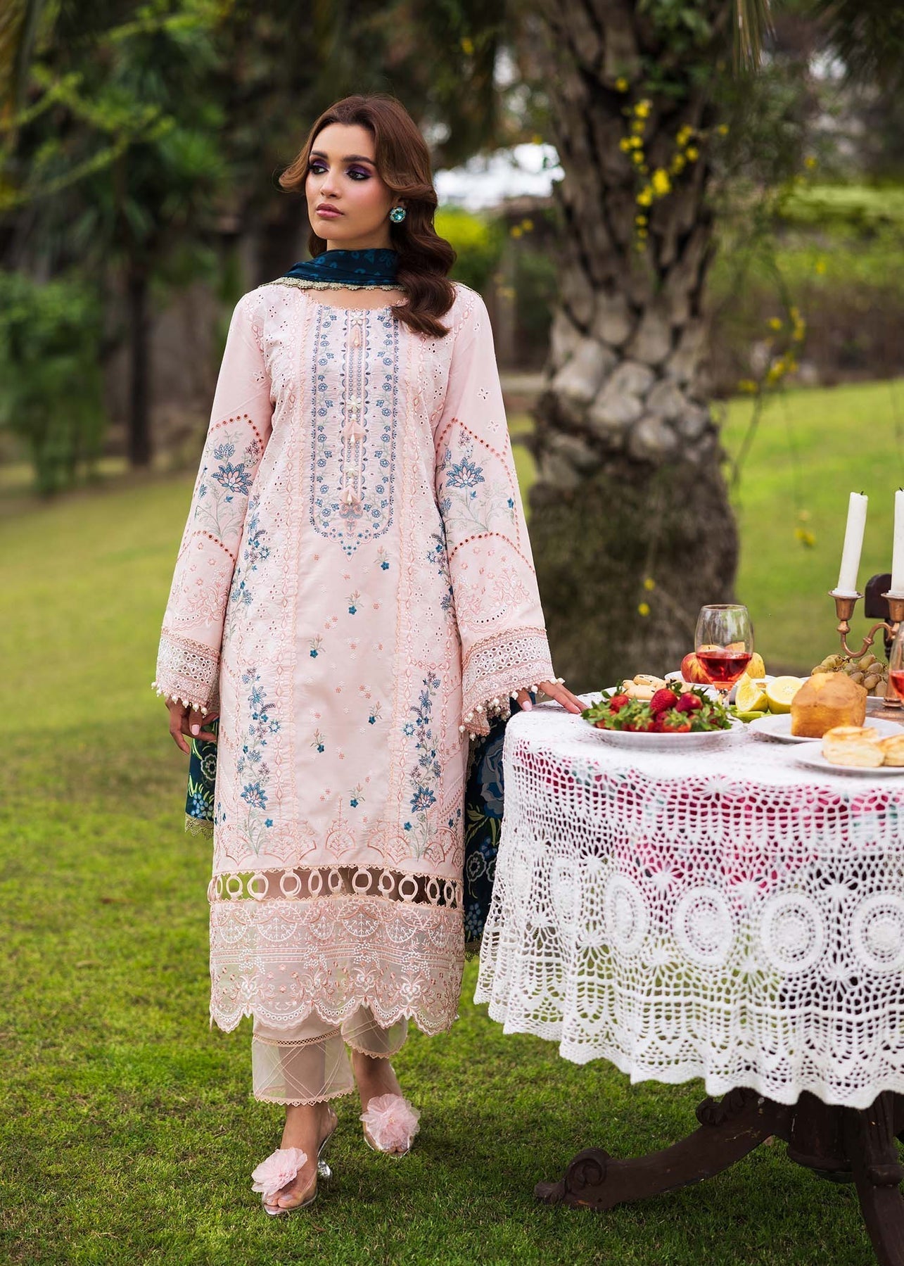 Paras by Pasha | Bloom and Beyond | Coral Bloom XL Pale Peach Chikankari Lawn