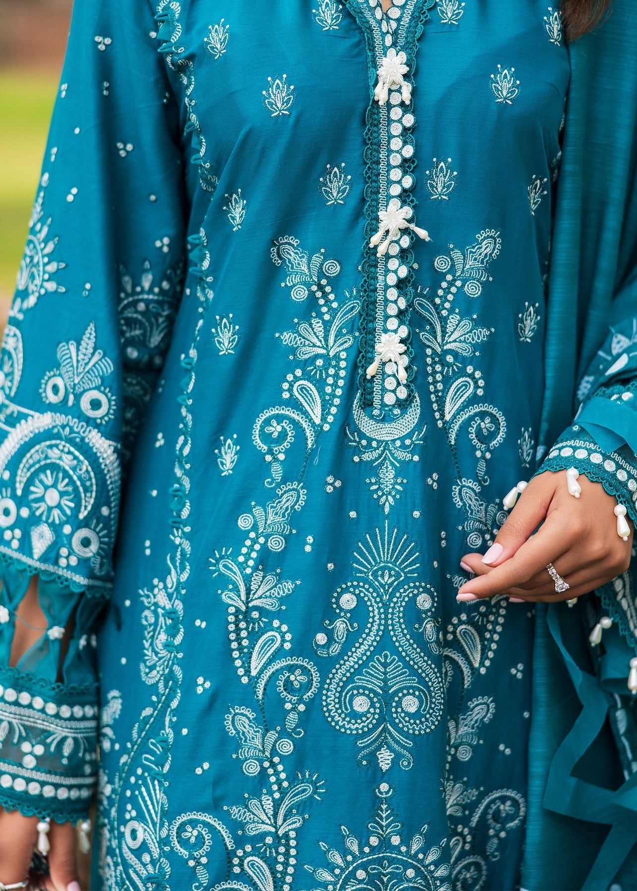 Paras by Pasha | Bloom and Beyond | Sapphire Bloom Custom Size Teal Blue Lawn