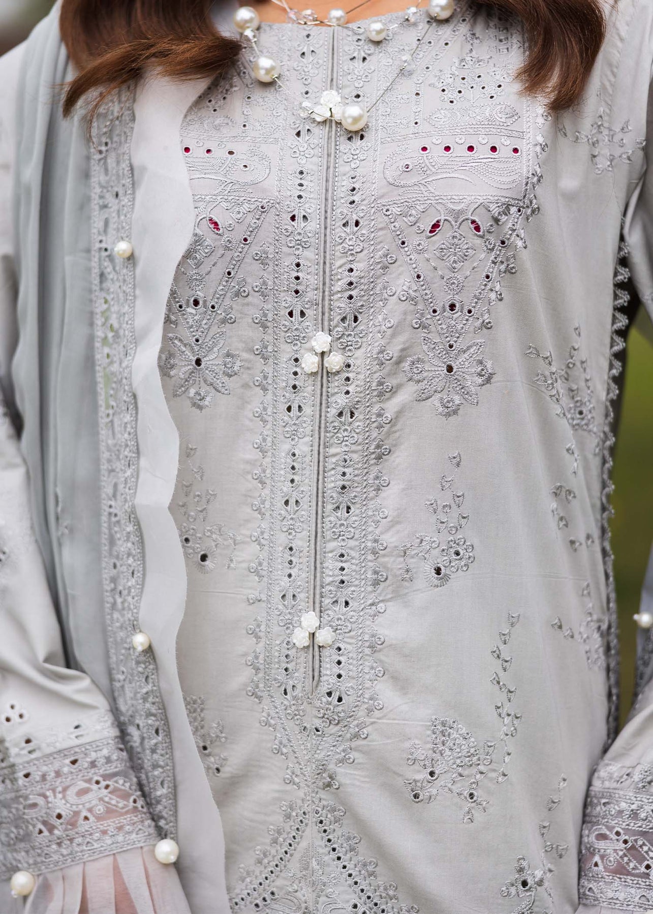 Paras by Pasha | Bloom and Beyond | Ash Bloom M Gray Chikankari Lawn