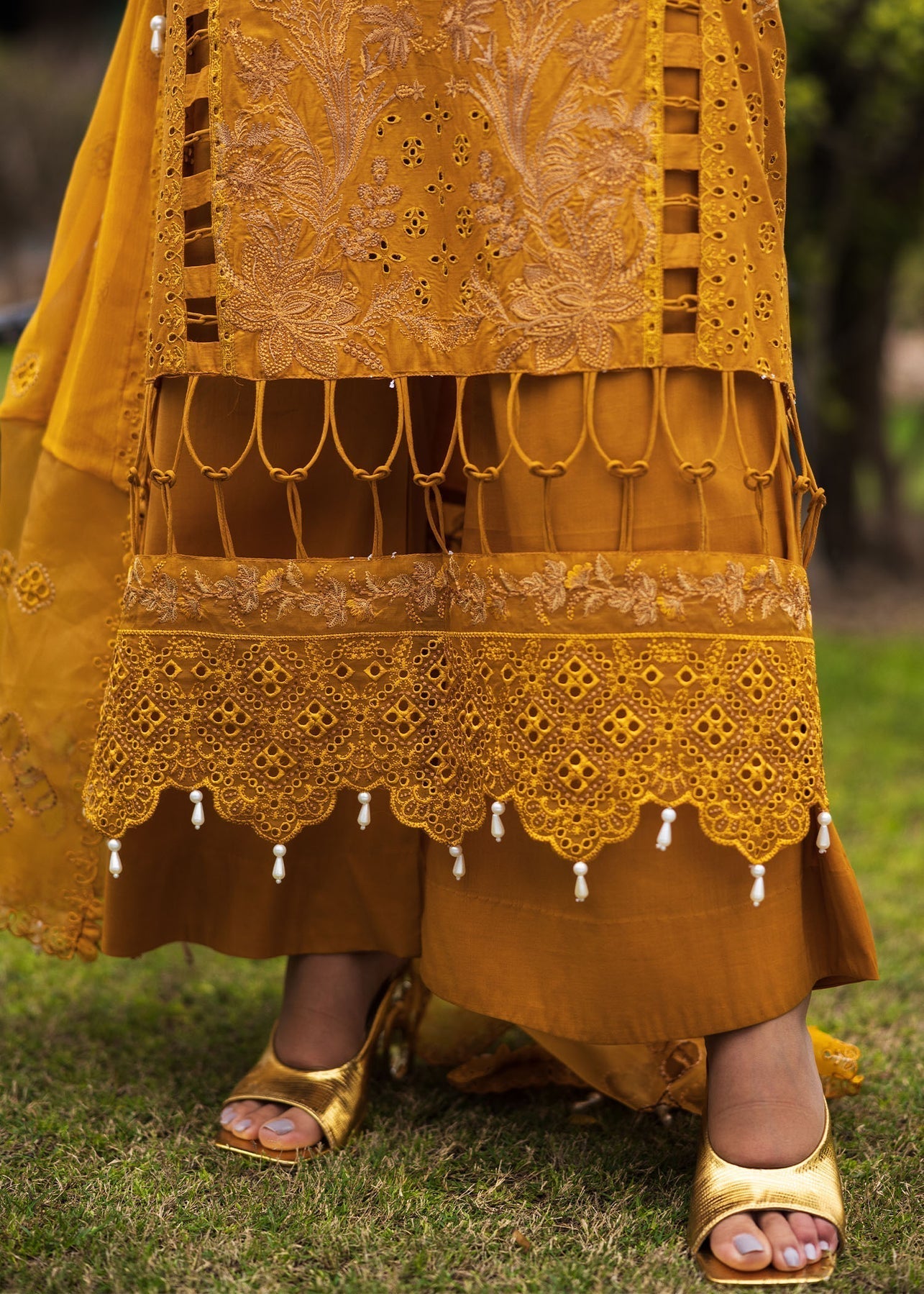 Paras by Pasha | Bloom and Beyond | Marigold Bloom Custom Size Mustard Yellow Chikankari