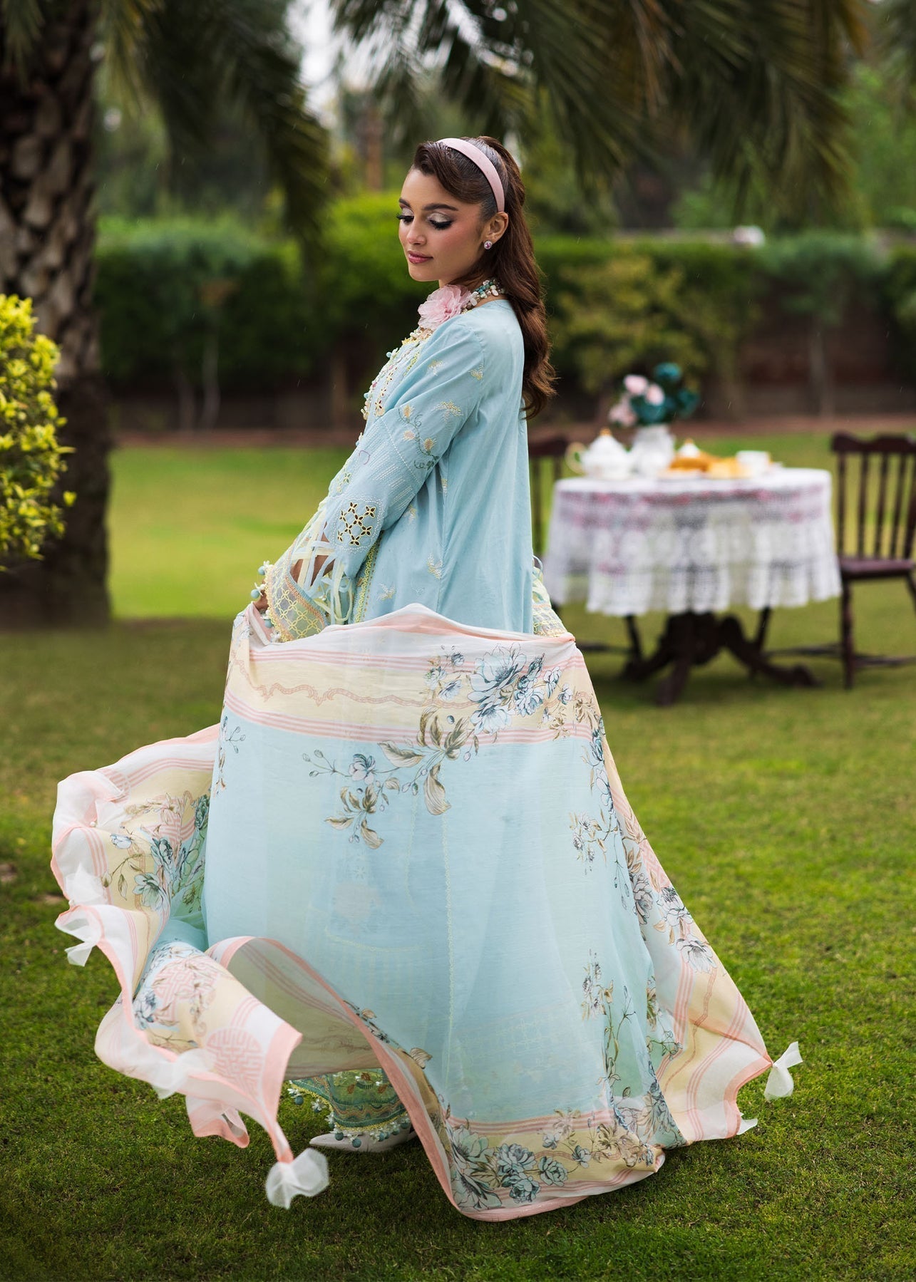 Paras by Pasha | Bloom and Beyond | Crystal Bloom Custom Size Aqua Lawn