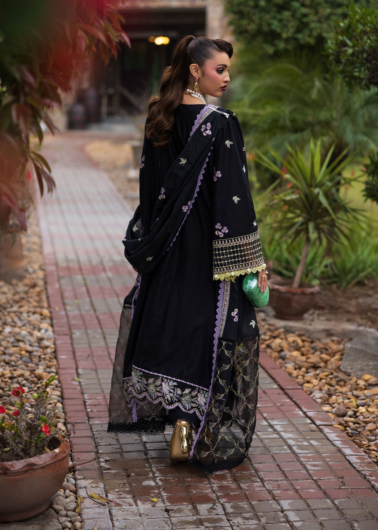 Paras by Pasha | Bloom and Beyond | Evening Bloom Custom Size Black Lawn