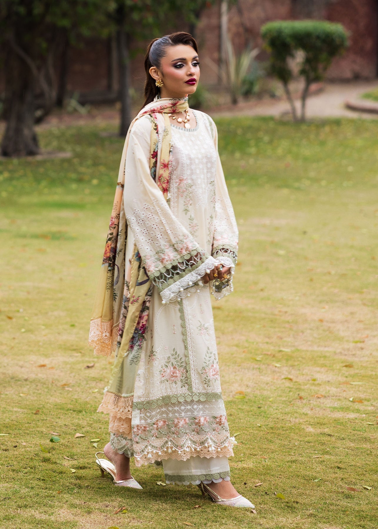 Paras by Pasha | Bloom and Beyond | Snowdrop Bloom L Ivory Chikankari Lawn