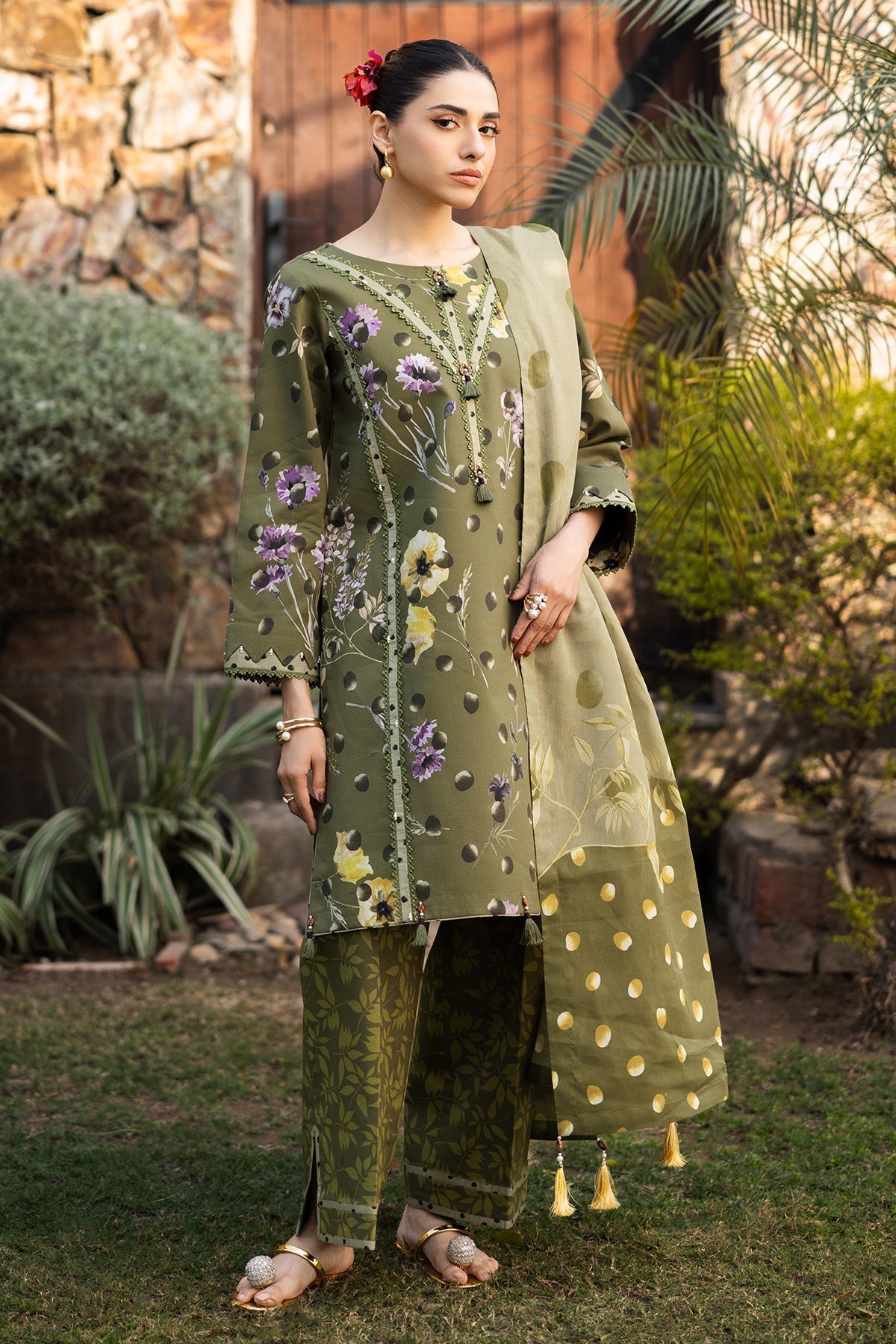 Alizeh | Sheen Lawn Prints 25 | AF-PL-6038-Willow XL Olive Green Lawn
