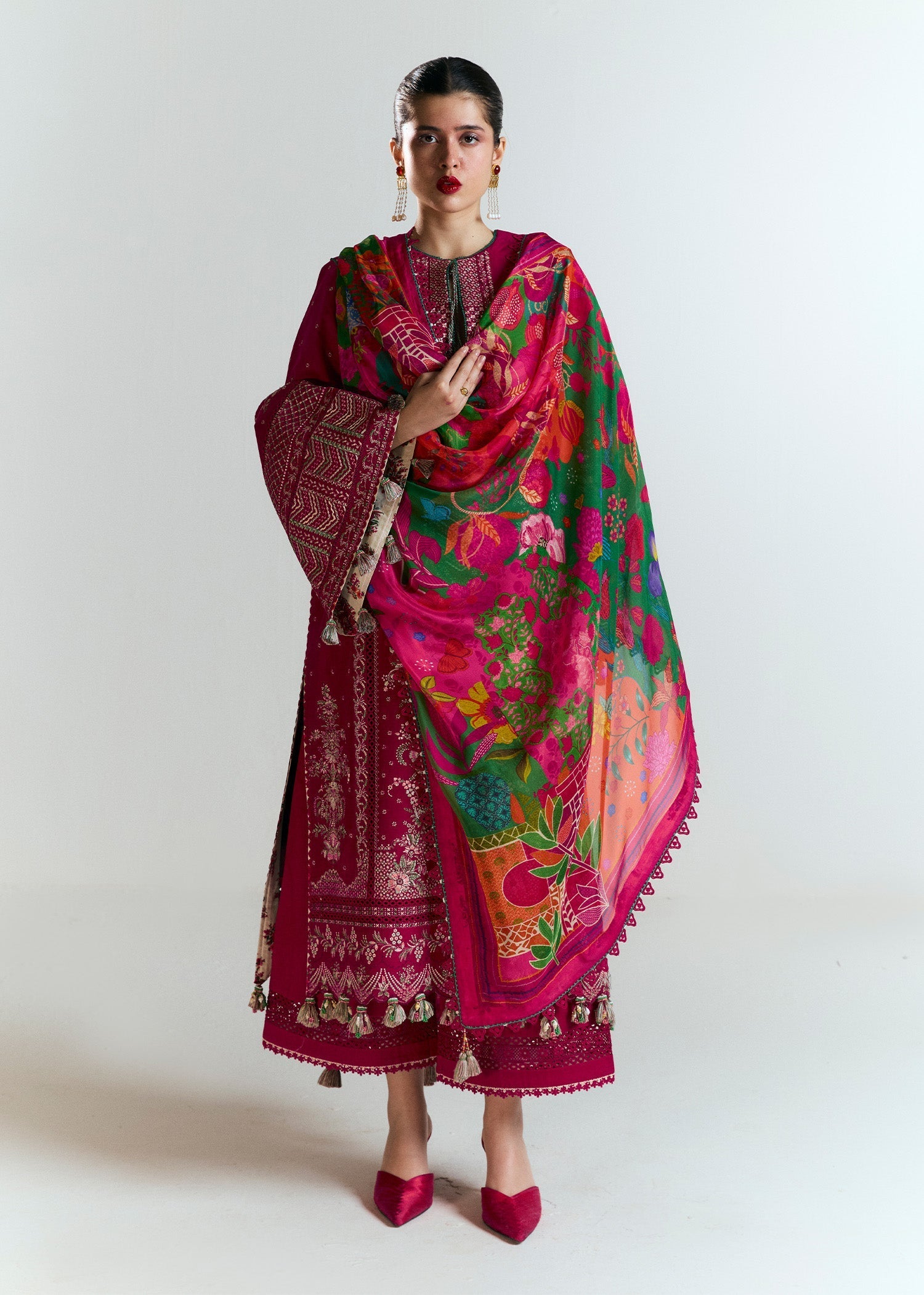 Hussain Rehar | Nirmal SS 25 | Saaha L Carrot Pink Lawn
