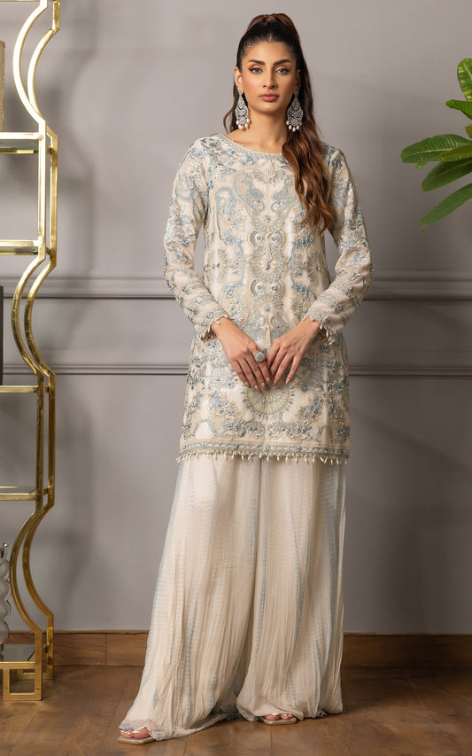 Threads and Motifs | Formal Dresses 25 | Embroidered Shirt With Gharara - Pakistani Designer Dress - by Threads and Motifs - Type : Ladies Clothes - 100% Original at Saira Sultan