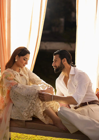 Kahf Premium | Luxury Lawn 25 | KLR-07 Miriam XL Off White Lawn