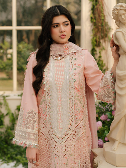 Bin Ilyas | Freesia Embroidered Lawn 25 | 101 - A M Peach Pink Lawn