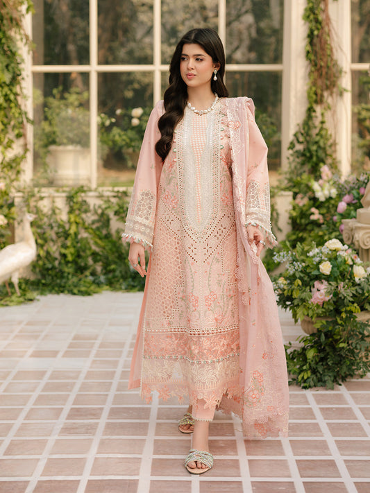 Bin Ilyas | Freesia Embroidered Lawn 25 | 101 - A XS Peach Pink Lawn