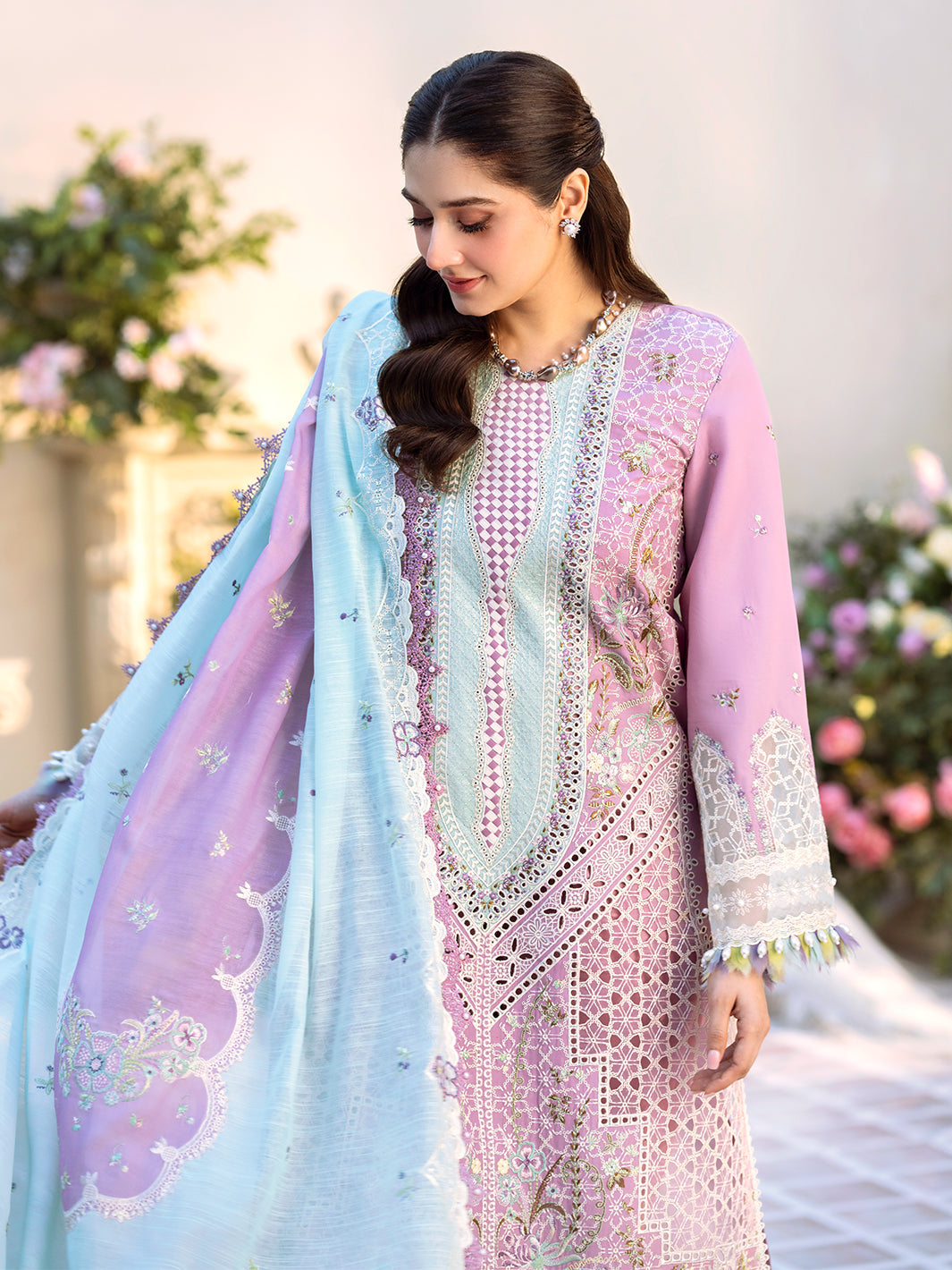 Bin Ilyas | Freesia Embroidered Lawn 25 | 101 - B XL Lilac Lawn
