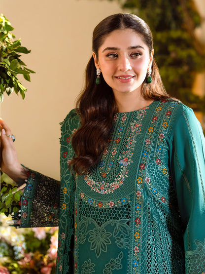 Bin Ilyas | Freesia Embroidered Lawn 25 | 102 - A L Teal Green Lawn