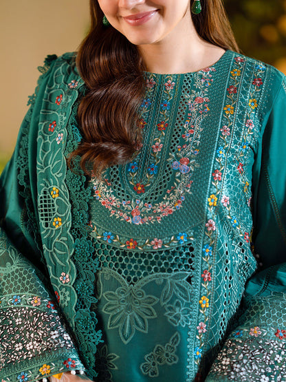 Bin Ilyas | Freesia Embroidered Lawn 25 | 102 - A M Teal Green Lawn