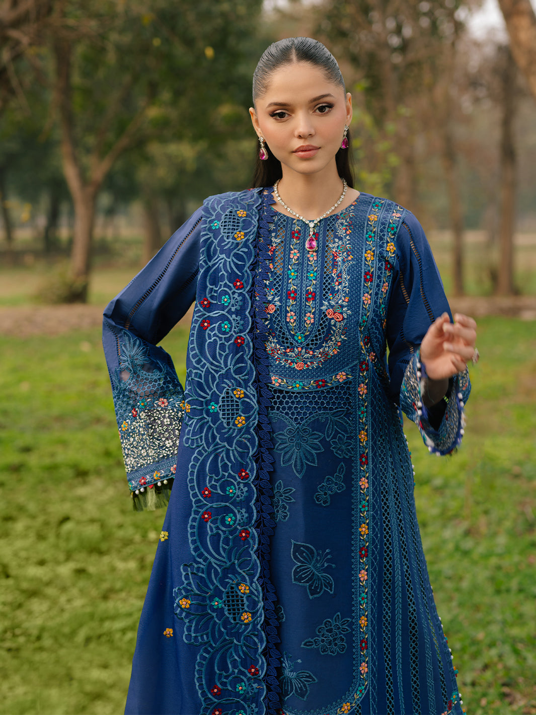 Bin Ilyas | Freesia Embroidered Lawn 25 | 102 - B L Blue Lawn