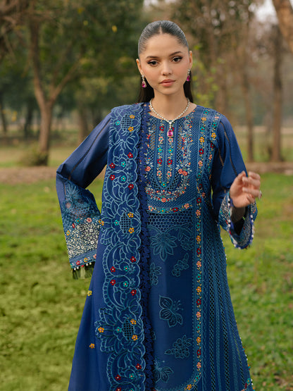 Bin Ilyas | Freesia Embroidered Lawn 25 | 102 - B L Blue Lawn