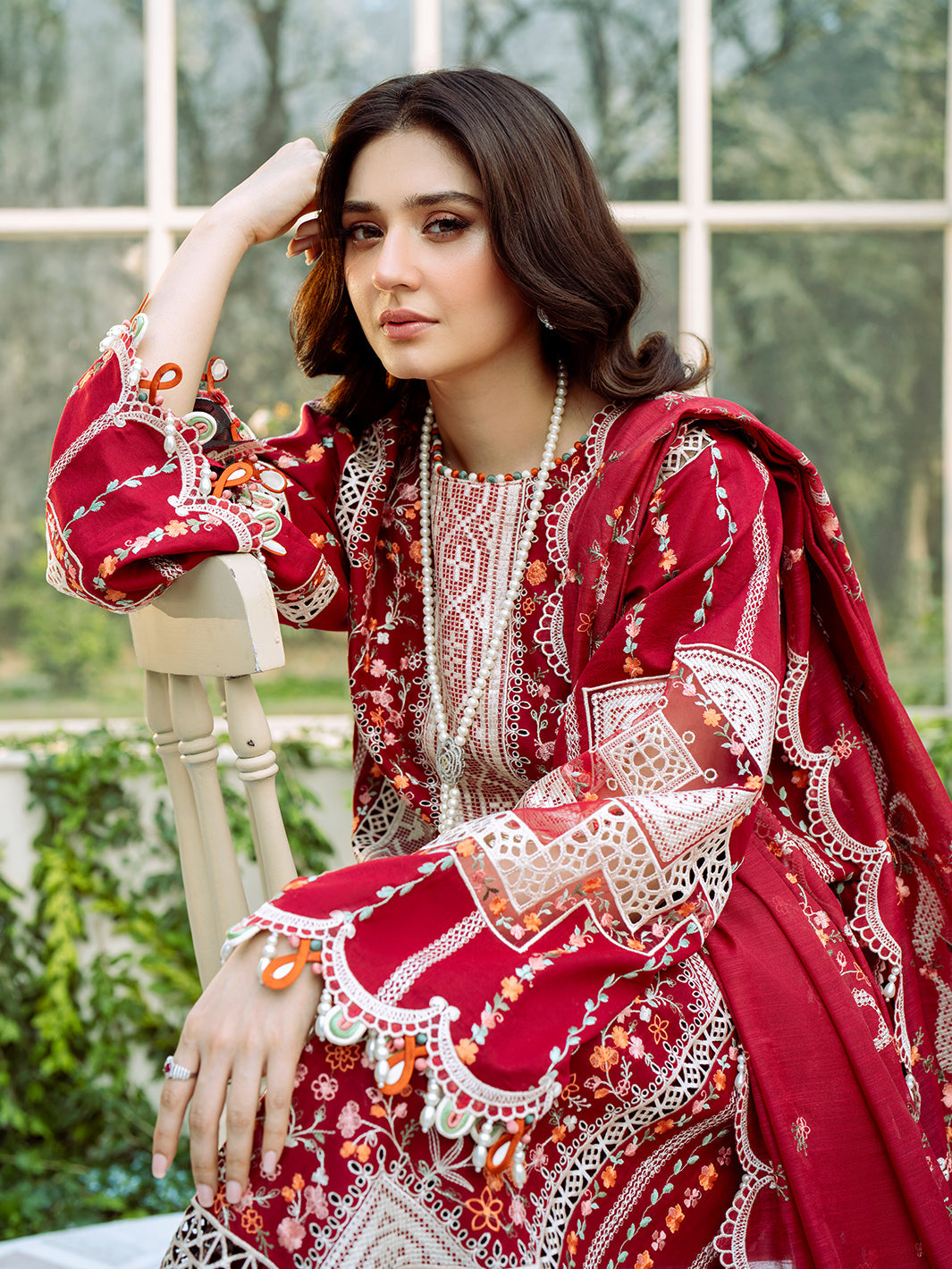 Bin Ilyas | Freesia Embroidered Lawn 25 | 103 - A Custom Size Red Lawn