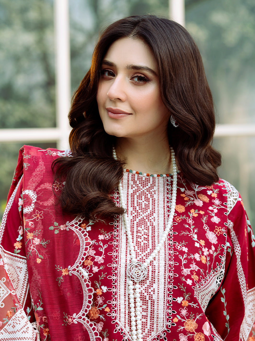 Bin Ilyas | Freesia Embroidered Lawn 25 | 103 - A M Red Lawn