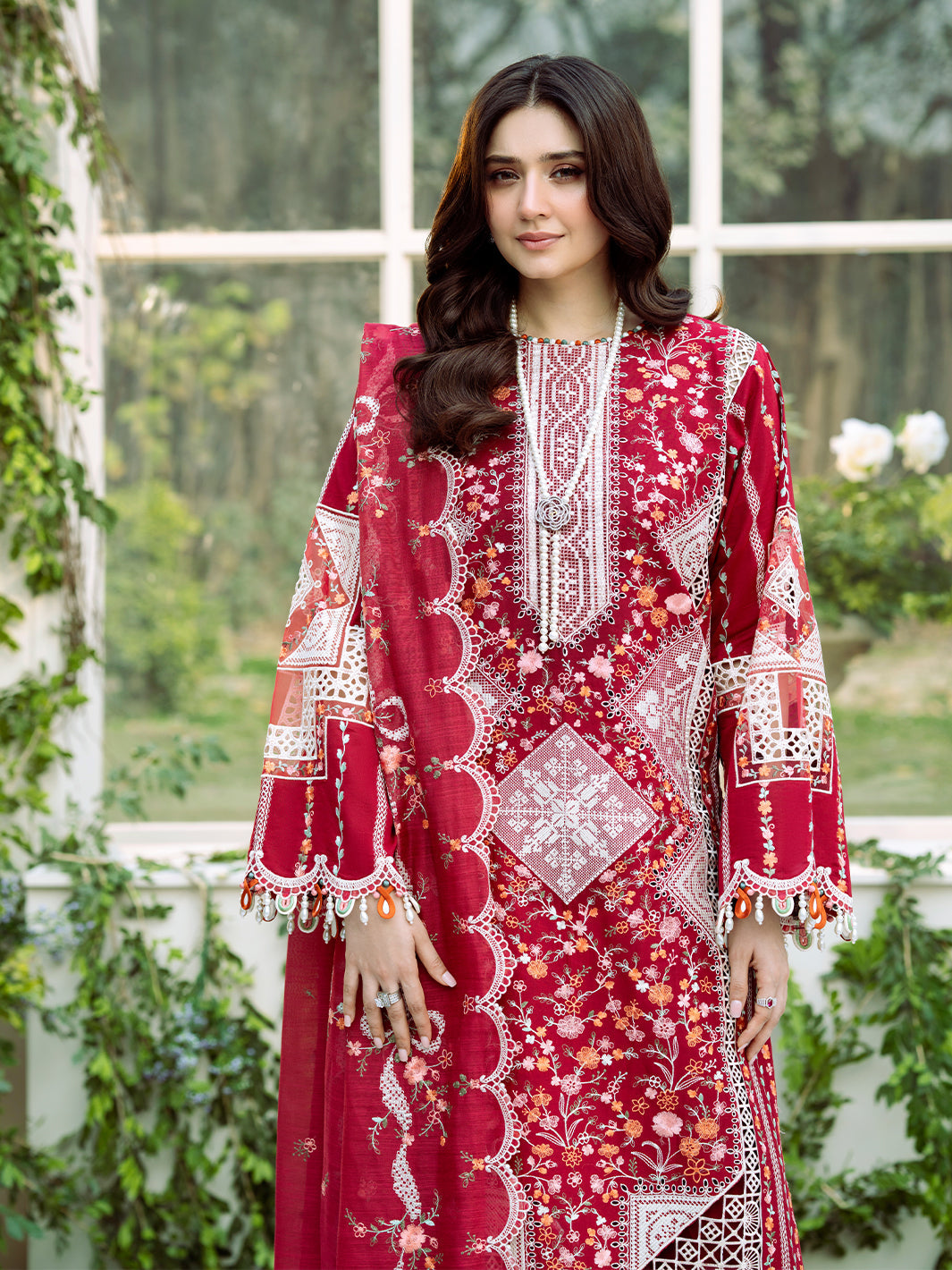 Bin Ilyas | Freesia Embroidered Lawn 25 | 103 - A L Red Lawn