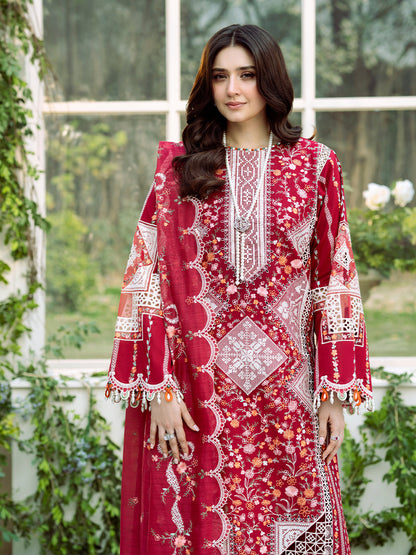 Bin Ilyas | Freesia Embroidered Lawn 25 | 103 - A L Red Lawn