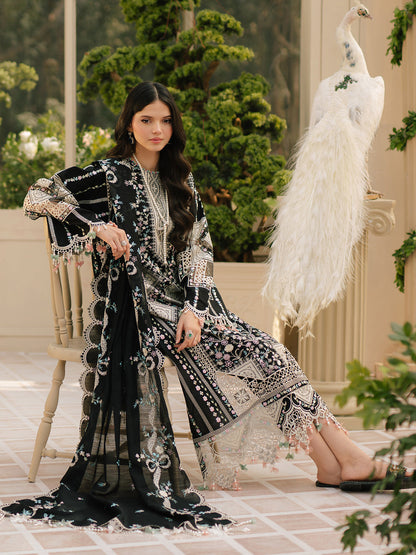 Bin Ilyas | Freesia Embroidered Lawn 25 | 103 - B Custom Size Black Lawn