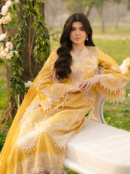 Bin Ilyas | Freesia Embroidered Lawn 25 | 104 - A Custom Size Yellow Lawn