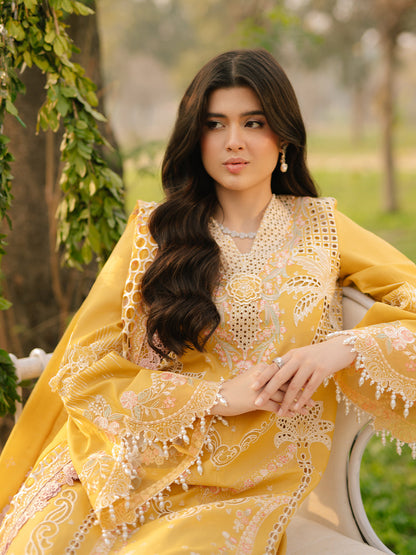 Bin Ilyas | Freesia Embroidered Lawn 25 | 104 - A XL Yellow Lawn