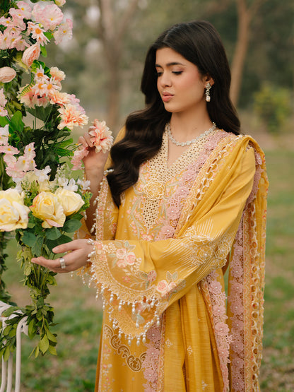 Bin Ilyas | Freesia Embroidered Lawn 25 | 104 - A L Yellow Lawn