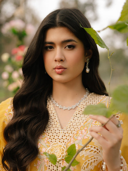 Bin Ilyas | Freesia Embroidered Lawn 25 | 104 - A M Yellow Lawn