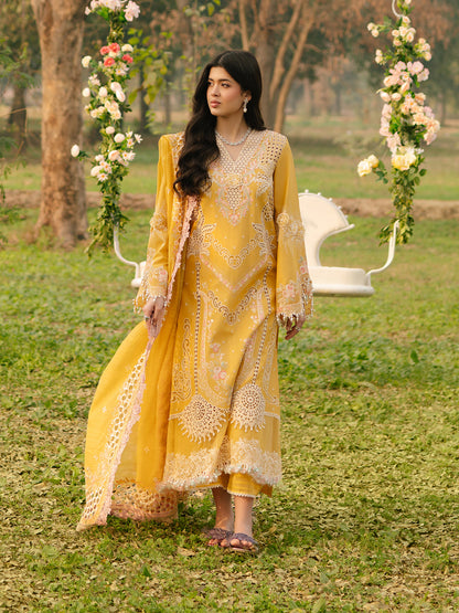 Bin Ilyas | Freesia Embroidered Lawn 25 | 104 - A S Yellow Lawn