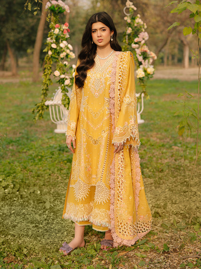 Bin Ilyas | Freesia Embroidered Lawn 25 | 104 - A XS Yellow Lawn