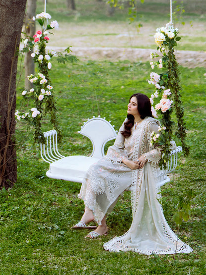 Bin Ilyas | Freesia Embroidered Lawn 25 | 104 - B Custom Size Gray Lawn
