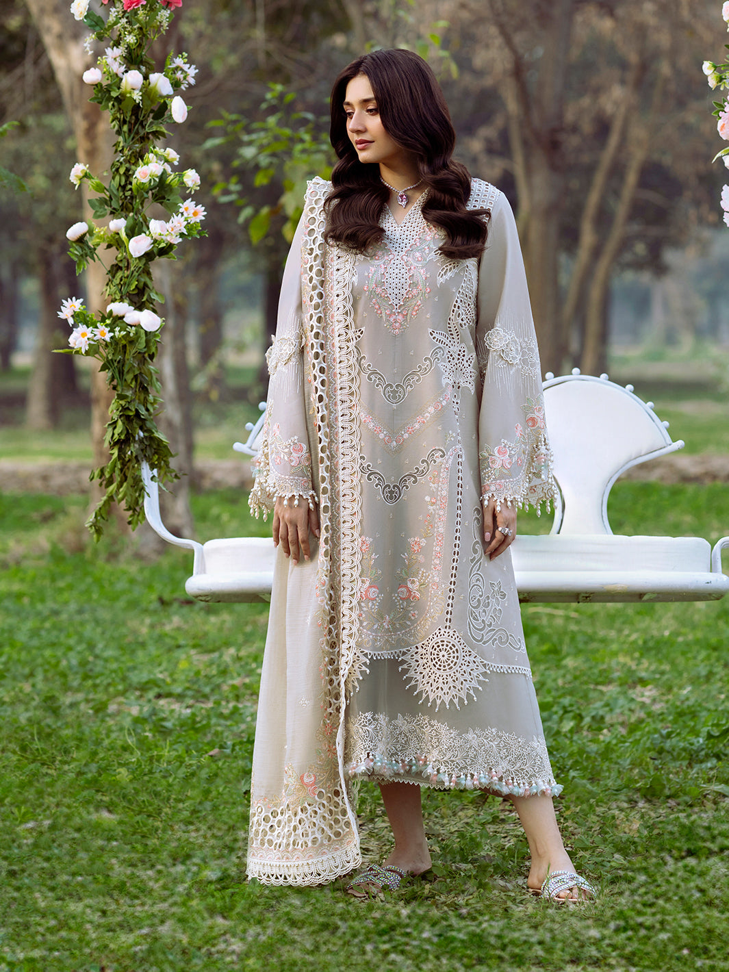 Bin Ilyas | Freesia Embroidered Lawn 25 | 104 - B S Gray Lawn
