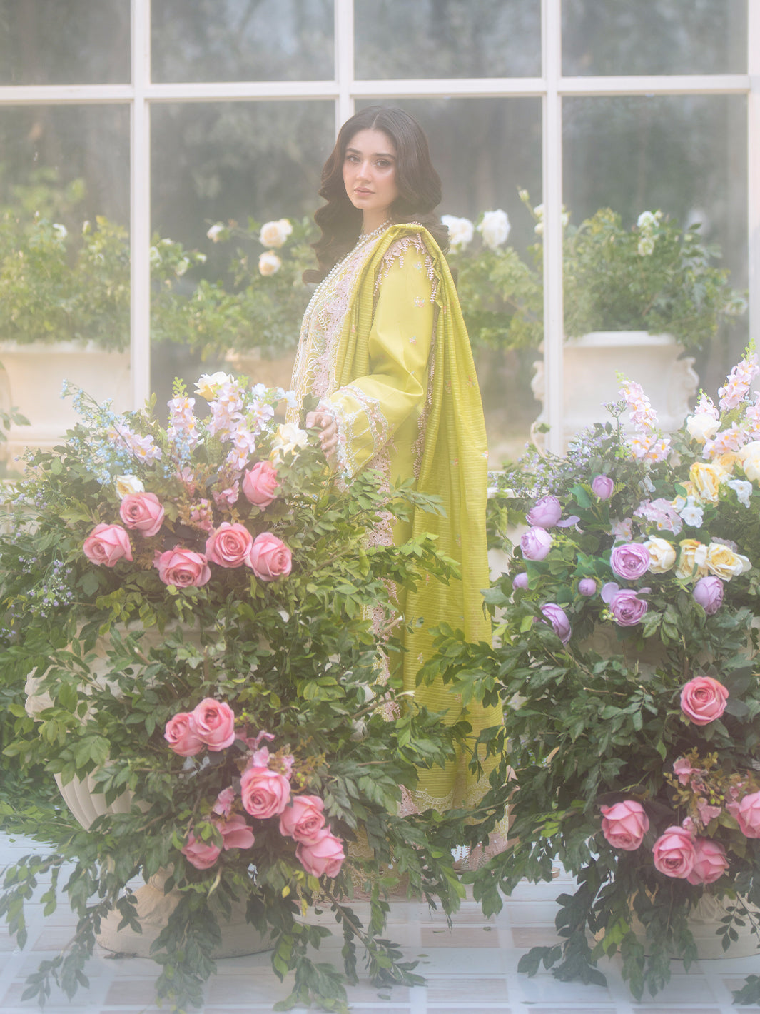 Bin Ilyas | Freesia Embroidered Lawn 25 | 105 - A XL Lime Lawn
