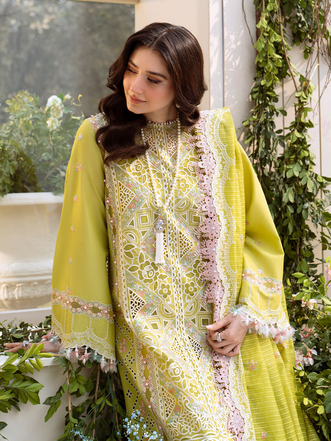 Bin Ilyas | Freesia Embroidered Lawn 25 | 105 - A L Lime Lawn