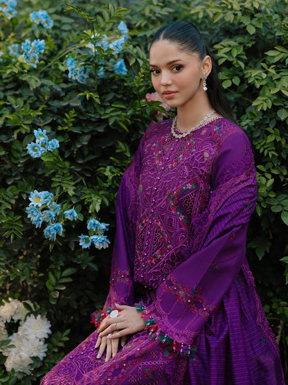 Bin Ilyas | Freesia Embroidered Lawn 25 | 105 - B XL Purple Lawn