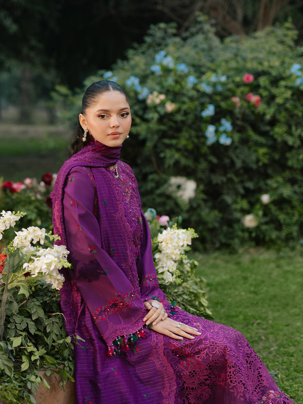 Bin Ilyas | Freesia Embroidered Lawn 25 | 105 - B Custom Size Purple Lawn