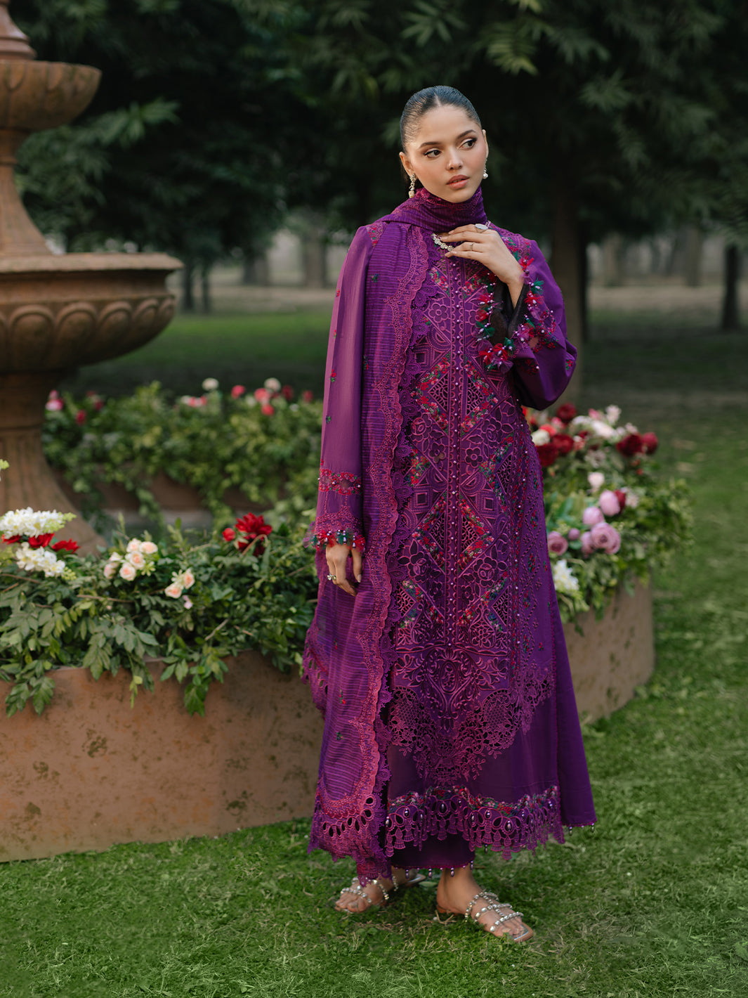 Bin Ilyas | Freesia Embroidered Lawn 25 | 105 - B S Purple Lawn