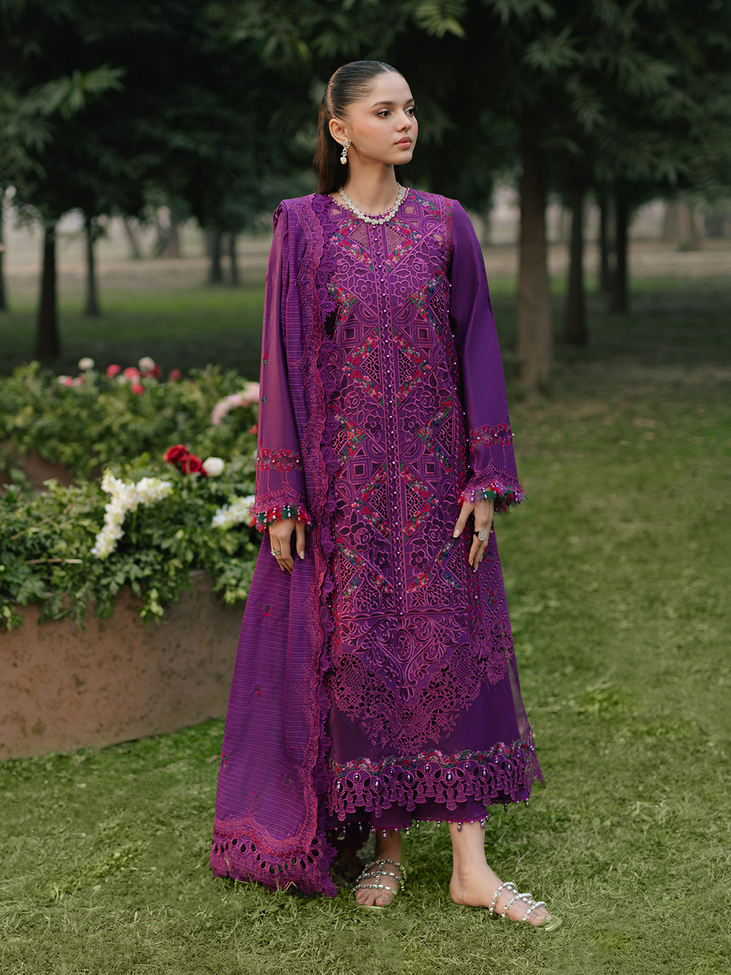 Bin Ilyas | Freesia Embroidered Lawn 25 | 105 - B XS Purple Lawn