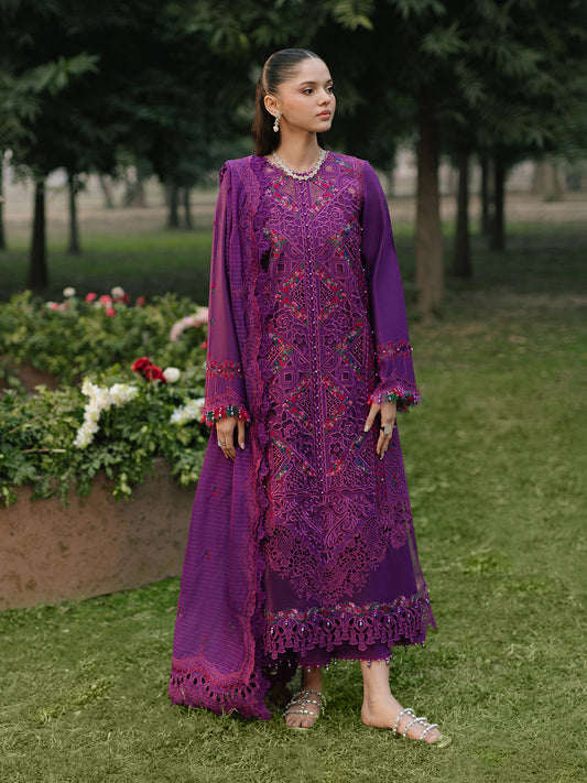 Bin Ilyas | Freesia Embroidered Lawn 25 | 105 - B XS Purple Lawn