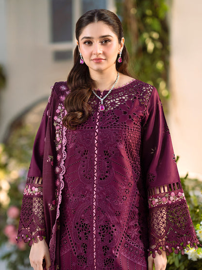 Bin Ilyas | Freesia Embroidered Lawn 25 | 106 - A L Wine Berry Lawn