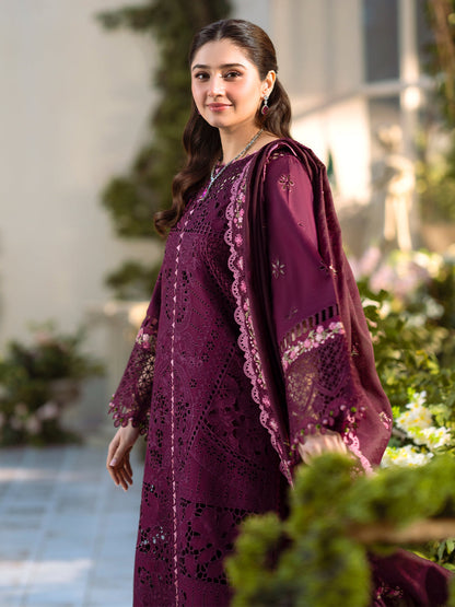 Bin Ilyas | Freesia Embroidered Lawn 25 | 106 - A XL Wine Berry Lawn
