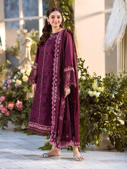 Bin Ilyas | Freesia Embroidered Lawn 25 | 106 - A Custom Size Wine Berry Lawn