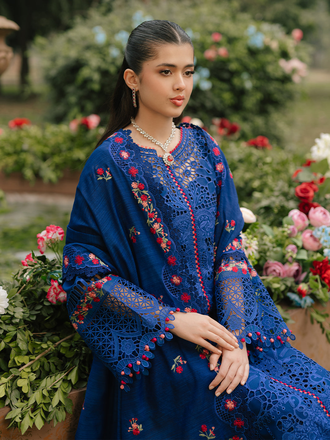Bin Ilyas | Freesia Embroidered Lawn 25 | 106 - B Custom Size Blue Lawn