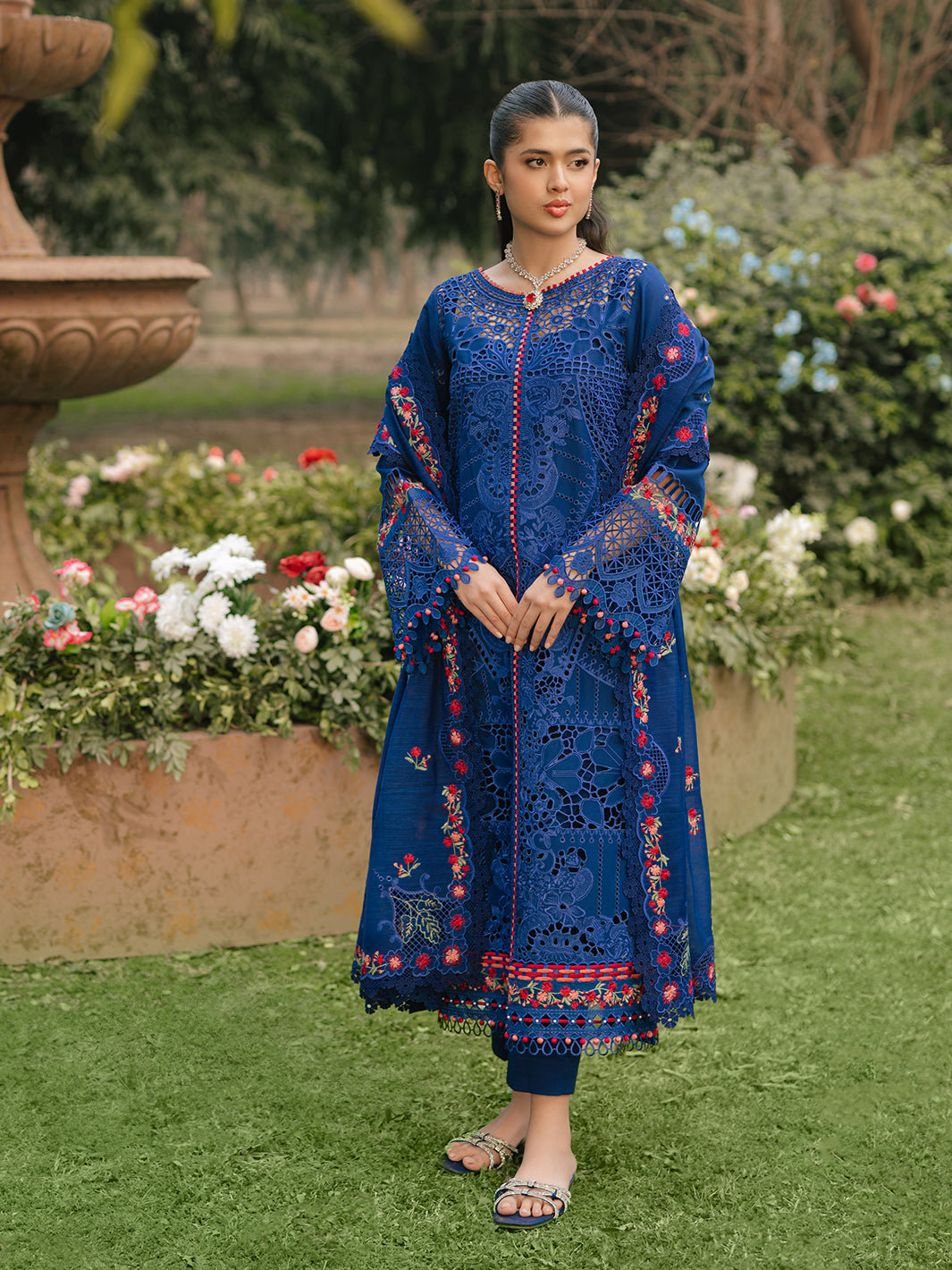 Bin Ilyas | Freesia Embroidered Lawn 25 | 106 - B S Blue Lawn