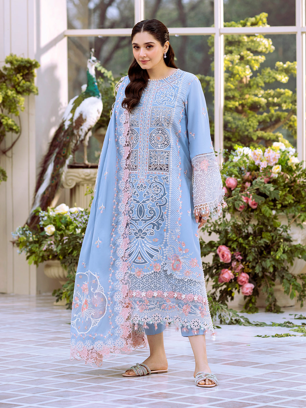 Bin Ilyas | Freesia Embroidered Lawn 25 | 107 - A S Blue Lawn
