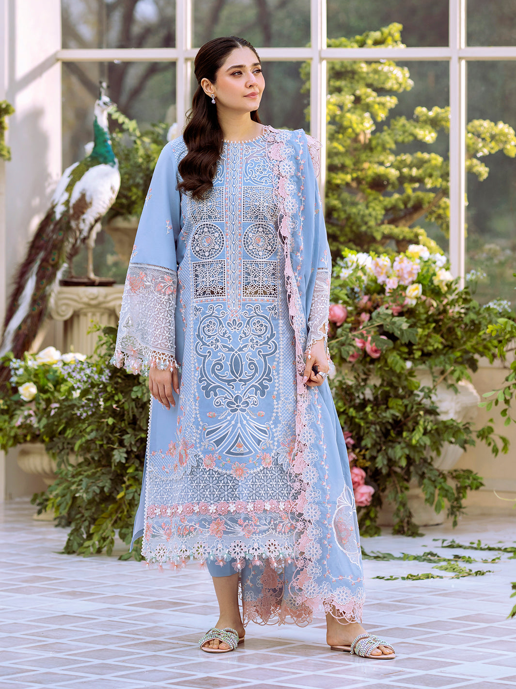 Bin Ilyas | Freesia Embroidered Lawn 25 | 107 - A XS Blue Lawn