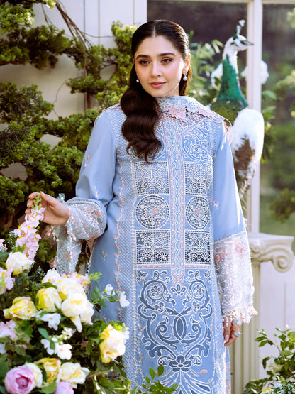 Bin Ilyas | Freesia Embroidered Lawn 25 | 107 - A L Blue Lawn