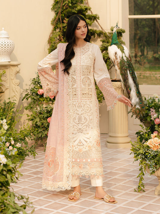 Bin Ilyas | Freesia Embroidered Lawn 25 | 107 - B XS Ivory Lawn