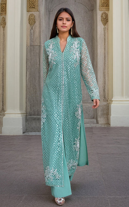 Threads and Motifs | Formal Dresses 25 | Net Embroidered Jacket With Trouser - Pakistani Designer Dress - by Threads and Motifs - Type : Ladies Clothes - 100% Original at Saira Sultan